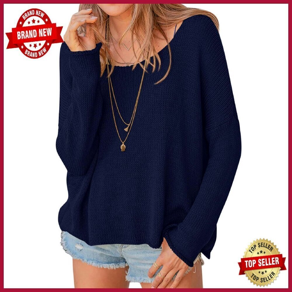 Oversized Cotton Sweater Scoop Neck Pullover Loose Fit Cozy Knit